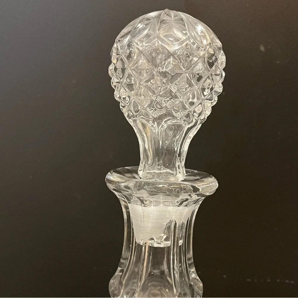 Vintage Cut Crystal Decanter with Stopper Etched Floral Design